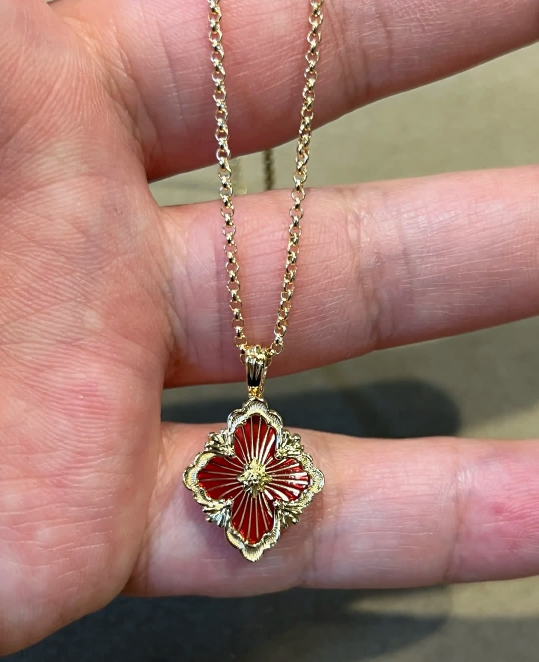 Van Cleef & Arpels Muccellati Gold-Plated Enamel Clover Flower Necklace